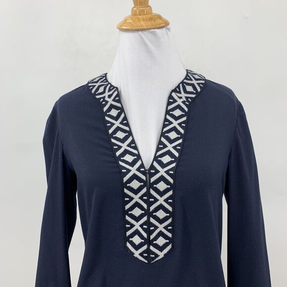 Tory Burch Ariana Tunic Top Womens 0 Zip Cuff Plunge V Neck Embroidered Knit - Picture 3 of 12